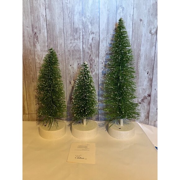 Set Of 3 Valerie Illuminated Graduated Glitter Bottle Brush Trees White Bases - Picture 1 of 4
